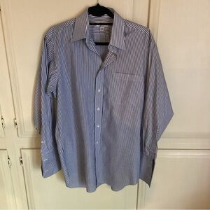 Paul Fredrick Non Iron Navy and White Striped Shirt Men’s 15-32